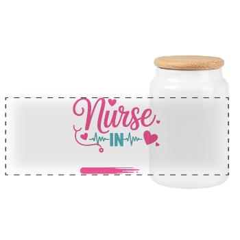 Nurse In Progress Pink Blue - Panoramic Cookie Jar with Wooden Lid - white - Front