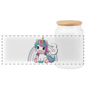 3rd Birthday Unicorn Rainbow Cute Cute - Panoramic Cookie Jar with Wooden Lid - white - Front