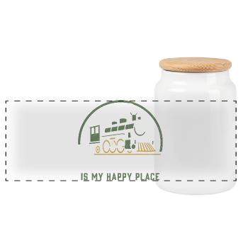 Locomotive Model Railway - Panoramic Cookie Jar with Wooden Lid - white - Front