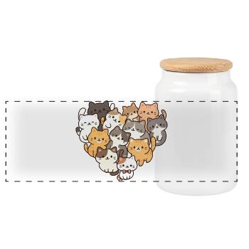 Cat - Panoramic Cookie Jar with Wooden Lid - white - Front