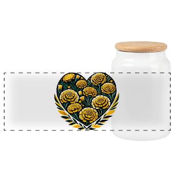Goldenes Blumenherz auf Schwarz - Panorama Keksdose mit Holzdeckel - Weiß - Vorne