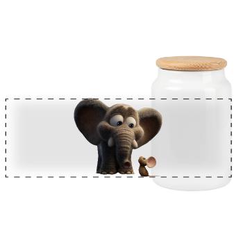 Cute_Elephant_and_Sweet_Mouse_Friends_Com - Panoramic Cookie Jar with Wooden Lid - white - Front