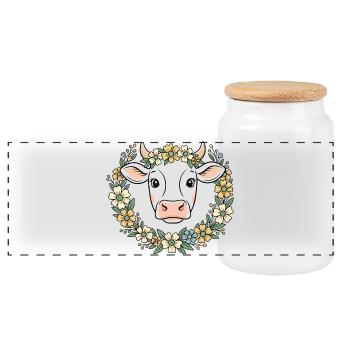 Vecteur de Printemps Bohème de la couronne florale de vache - Boîte à biscuits avec couvercle en bois - blanc - Devant