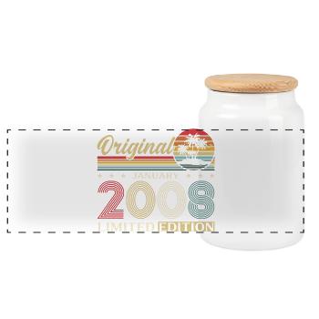 18th Birthday Original January 2008 - Panoramic Cookie Jar with Wooden Lid - white - Front