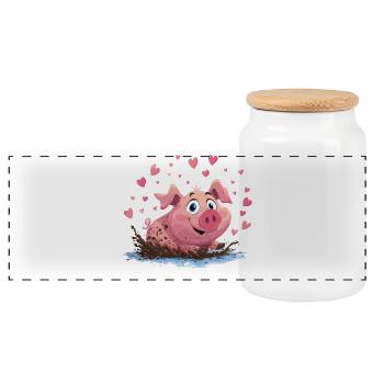 Piggy in the Mud Heart - Panoramic Cookie Jar with Wooden Lid - white - Front