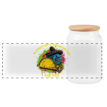 Angry Monster Fish Taco Sombrero Splatter-Kunst - Panorama Keksdose mit Holzdeckel - Weiß - Vorne