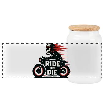 Ride or Die - Moto - Biker - Panoramic Cookie Jar with Wooden Lid - white - Front