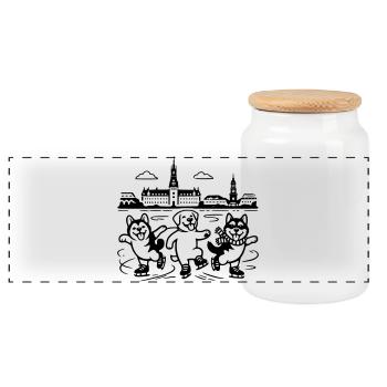 Schlittschuh Mimalistisch Line Art - Panorama Keksdose mit Holzdeckel - Weiß - Vorne