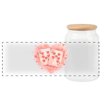Spielkarten 67 Valentine six seven Herz Süß - Panorama Keksdose mit Holzdeckel - Weiß - Vorne