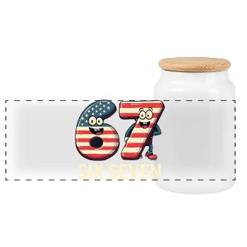 US Flag 67 Memes Six Seven - Panoramic Cookie Jar with Wooden Lid - white - Front