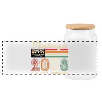 Original 2008 Vintage Vintage Birthday Retro - Panoramic Cookie Jar with Wooden Lid - white - Front