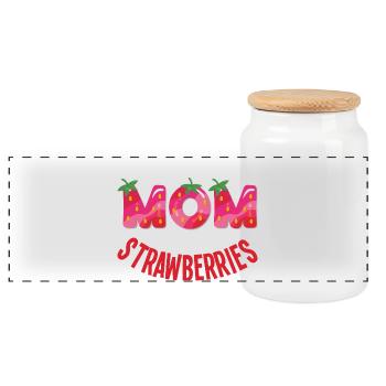 Just a mom who loves strawberries - Panoramic Cookie Jar with Wooden Lid - white - Front