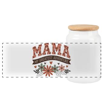 Mama My Greatest Adventure - Floral Mom Quote Desi - Panorama Keksdose mit Holzdeckel - Weiß - Vorne