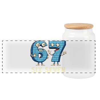 US Flag 67 Memes Six Seven - Panoramic Cookie Jar with Wooden Lid - white - Front