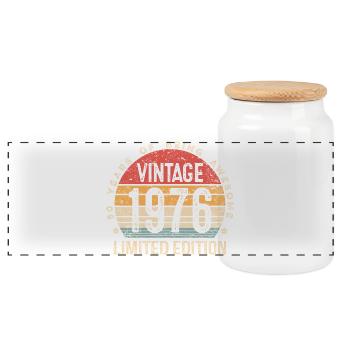 50 Geburtstag Retro Shirt – 1976 Vintage Geschenk - Panorama Keksdose mit Holzdeckel - Weiß - Vorne