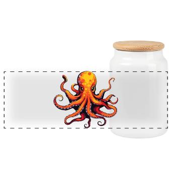 Squid Octopus Animal - Panoramic Cookie Jar with Wooden Lid - white - Front