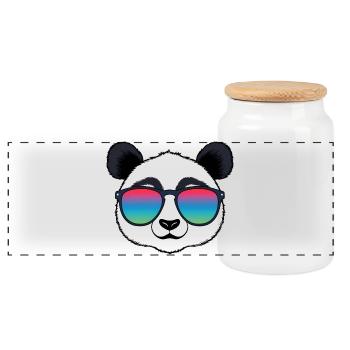 Panda Rainbow Sunglasses - Panoramic Cookie Jar with Wooden Lid - white - Front