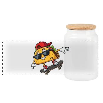 Cooler Taco Skateboard Skateboarder Spruch - Panorama Keksdose mit Holzdeckel - Weiß - Vorne