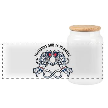 Cosmic Lovers: Astronaut Hearts - Boîte à biscuits avec couvercle en bois - blanc - Devant