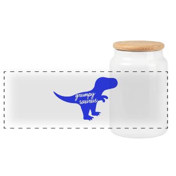 Grumpysaurus Drôle de dinosaure T-Rex bleu - Boîte à biscuits avec couvercle en bois - blanc - Devant