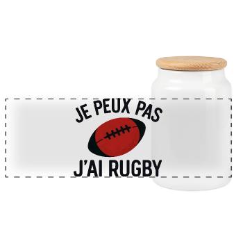 Je peux pas j'ai rugby - Boîte à biscuits avec couvercle en bois - blanc - Devant