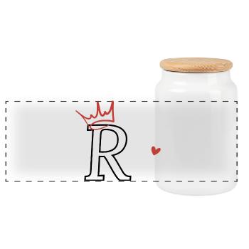 Letter r crown heart - Panoramic Cookie Jar with Wooden Lid - white - Front
