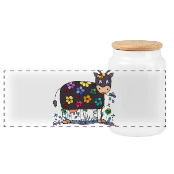 Cow - Panoramic Cookie Jar with Wooden Lid - white - Front