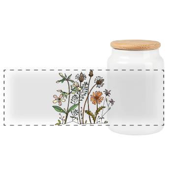 Flowers - Panoramic Cookie Jar with Wooden Lid - white - Front