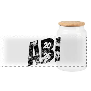 Abi 2026 - Abitur - Geschenk - Panorama Keksdose mit Holzdeckel - Weiß - Vorne