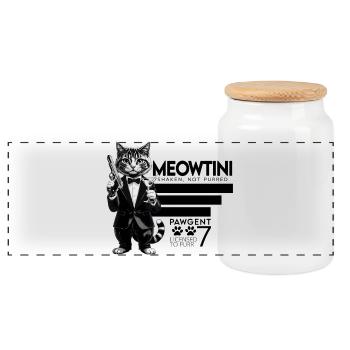 Meowtini - Pawgent - Katzen Motiv - Panorama Keksdose mit Holzdeckel - Weiß - Vorne