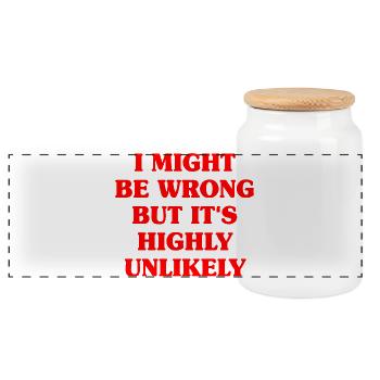 Might Be Wrong But Highly Unlikely Know-It-All - Panoramic Cookie Jar with Wooden Lid - white - Front