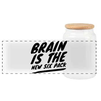 Brain is the New Six Pack - Smart Humor - Panoramic Cookie Jar with Wooden Lid - white - Front