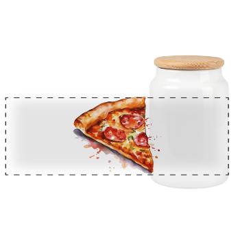 Watercolor Pizza Slice - Panoramic Cookie Jar with Wooden Lid - white - Front