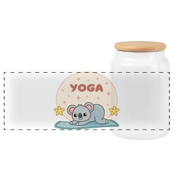 Pastel Koala Yoga on Soft Mat - Panoramic Cookie Jar with Wooden Lid - white - Front