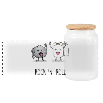 Lustiges Rock 'n' Roll Cartoon Design - Panorama Keksdose mit Holzdeckel - Weiß - Vorne