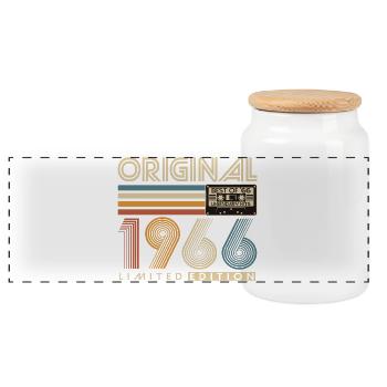 60. Geburtstag 1966 Jahrgang geboren Retro - Panorama Keksdose mit Holzdeckel - Weiß - Vorne