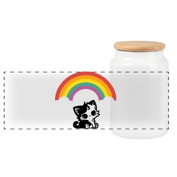 Goth Cat under the Rainbow Motif - Panoramic Cookie Jar with Wooden Lid - white - Front
