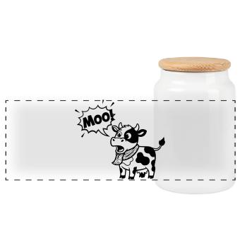 Funny Cow Moo Comic Speech Bubble - Panoramic Cookie Jar with Wooden Lid - white - Front