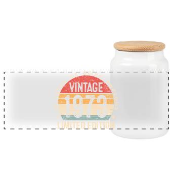 53 Jahre alter Vintage 1973 Limited Edition 53. Geburtstag - Panorama Keksdose mit Holzdeckel - Weiß - Vorne