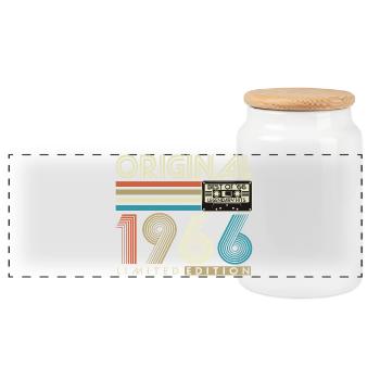 60. Geburtstag 1966 Jahrgang geboren Retro - Panorama Keksdose mit Holzdeckel - Weiß - Vorne