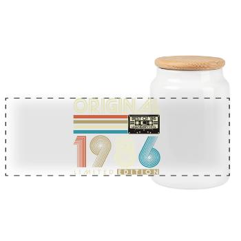 40. Geburtstag Retro Geschenk 1986 Jahrgang - Panorama Keksdose mit Holzdeckel - Weiß - Vorne