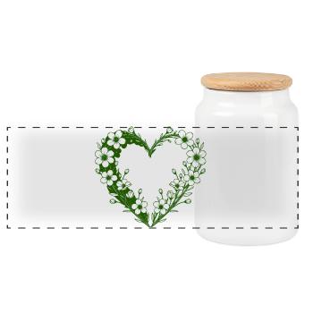 Cœur fleuri vert Silhouette florale - Boîte à biscuits avec couvercle en bois - blanc - Devant