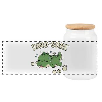 Dino-Quatsch Süßes Fitnessstudio Workout Wunder Dinosaurier - Panorama Keksdose mit Holzdeckel - Weiß - Vorne