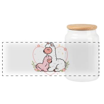 Süße Alpakas Liebe – Kawaii Lama Herz Design - Panorama Keksdose mit Holzdeckel - Weiß - Vorne