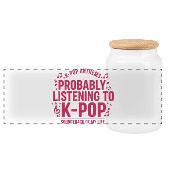 Probablement en train d’écouter la bande originale K-pop de ma vie - Boîte à biscuits avec couvercle en bois - blanc - Devant