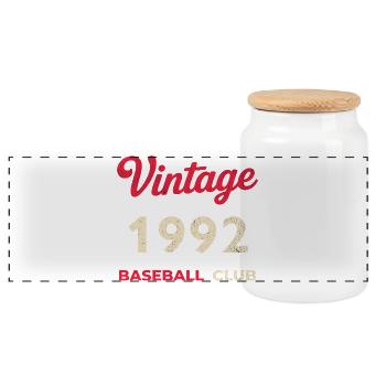 Vintage 1992 – Baseball Club Retro Geburtsjahr - Panorama Keksdose mit Holzdeckel - Weiß - Vorne