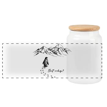 But why? Pinguin Meme Antarktis Schnee Spuren Eis - Panorama Keksdose mit Holzdeckel - Weiß - Vorne