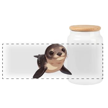 Sea Lions Sea Lion - Panoramic Cookie Jar with Wooden Lid - white - Front