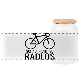 Schau nicht so Radlos Fahrrad - Panorama Keksdose mit Holzdeckel - Weiß - Vorne