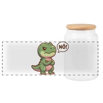 Süßer Dinosaurier Nö Lustiger Spruch - Panorama Keksdose mit Holzdeckel - Weiß - Vorne